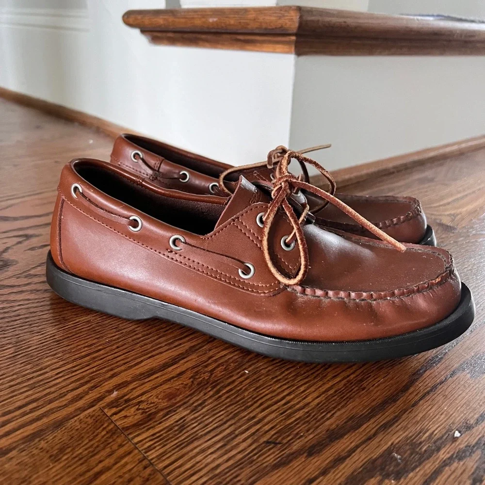 Polo Sport Ralph Lauren Mens Brown Leather Boat Shoes Loafers AAM15340 9.5D
